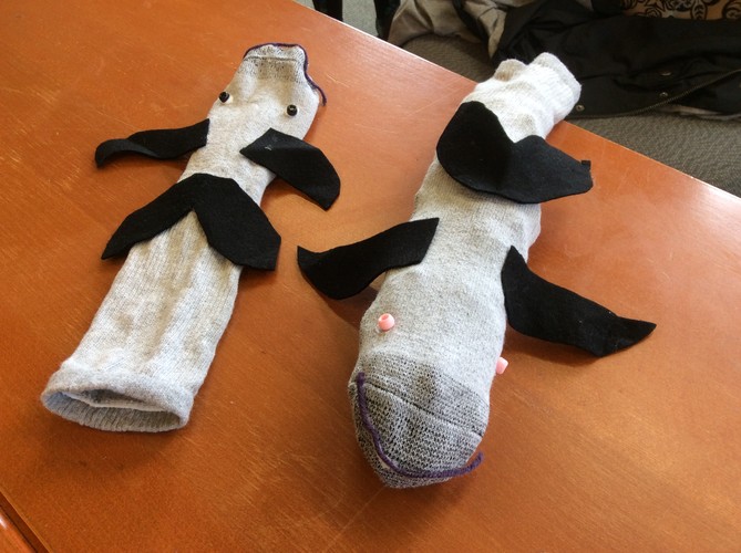 Finished whale puppets
